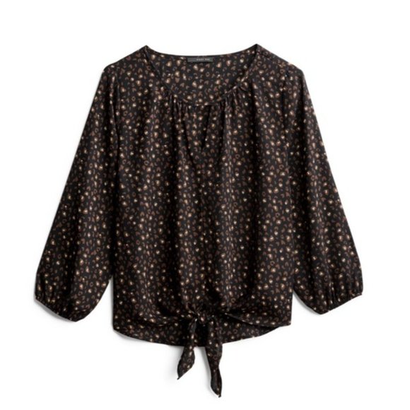 West Kei Tops - *RESTOCK* WEST KEI CASIYA NAVY TIE-FRONT PATTERNED BLOUSE NWT